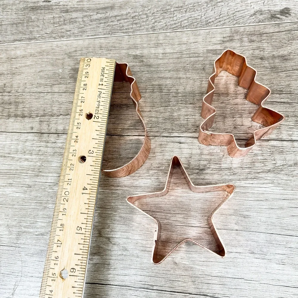 Vintage Style Copper Metal Cookie Cutters Set of 3 Star Snowman Christmas Tree